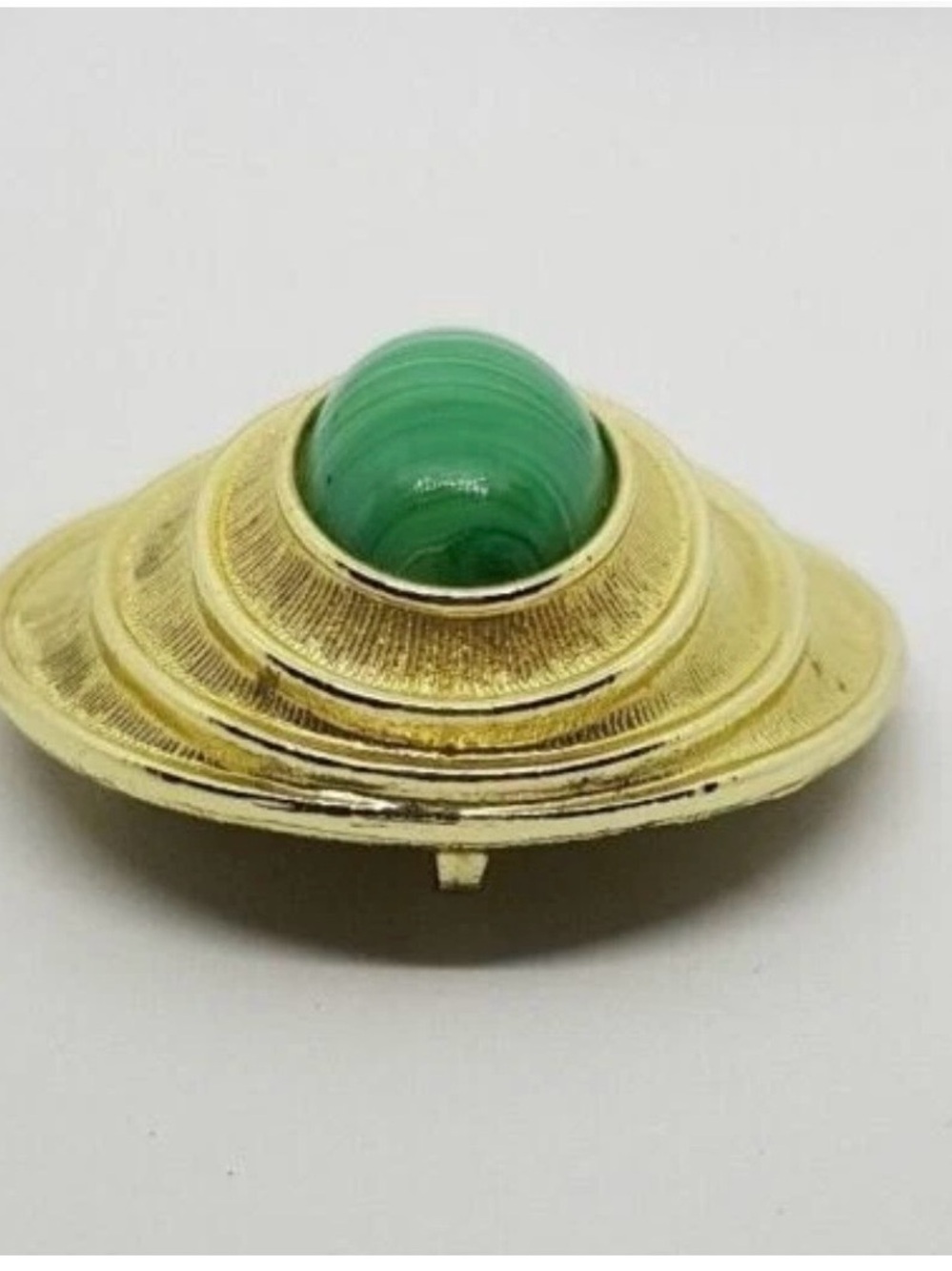 Sarah Coventry Gold-Tone Brooch with Green Striped Cabochon